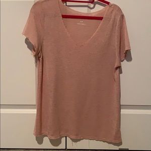 Light pink frayed hem vneck